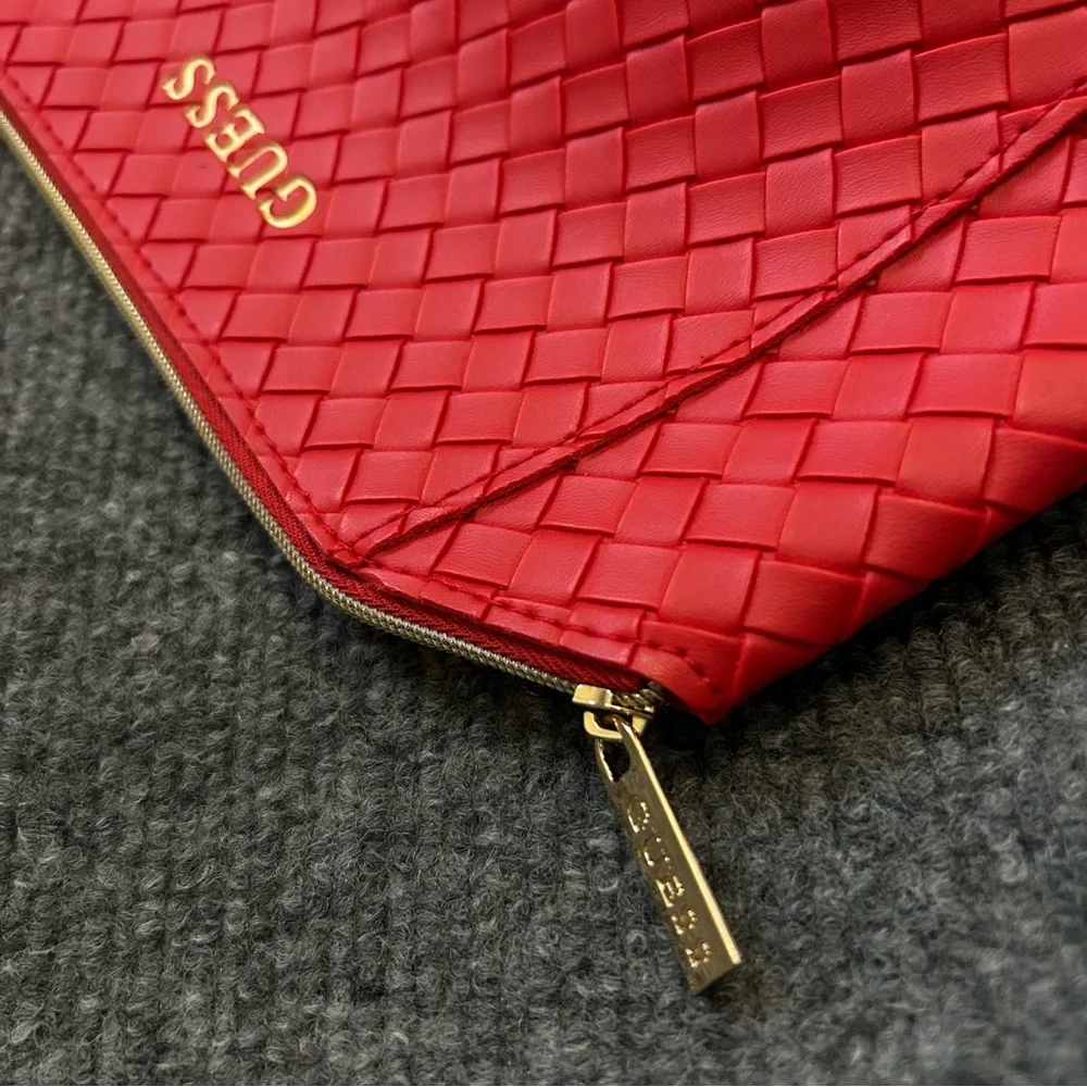 Guess Red Woven Cosmetic Travel Bag